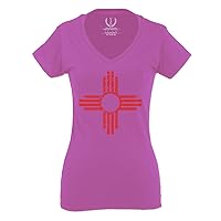 New Mexico Zia Sun Symbol Vintage State Flag for Women V Neck Fitted T Shirt