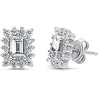 925 Sterling Silver 1.20 Ct Emerald Cut D/VVS1 Diamond Engagement Cluster Stud Earrings For Women's Girls