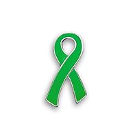 Liver Cancer Awareness Ribbon Pin - Large Flat Green Ribbon Awareness Lapel Pin (1 Pin - Retail)