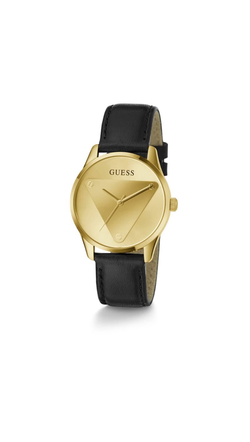GUESS Ladies 36mm Watch - Black Strap Champagne Dial Gold Tone Case