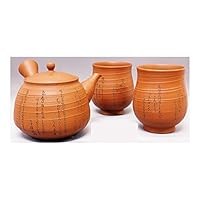 Tokoname Pottery Ceramic Kyusu Teaset: REIKOH - 1pot & 2yunomi cups w wooden box [Standard ship by EMS: with Tracking & Insurance]