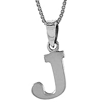 1/2 Inch Small Sterling Silver Block Initial J Necklace Alphabet Letters High Polished, 16-30 inch 0.8mm Box_Chain