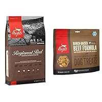 Orijen Dry Dog Food for All Breeds, Regional Red, Grain Free & Poultry Free, High Protein, Fresh & Raw Animal Ingredients, Regional Red, 25lb + Treats