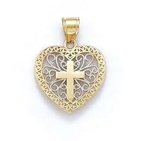 14k Two Tone Gold Love Heart Religious Faith Cross Filigree Pendant Necklace Jewelry for Women