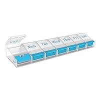EZY DOSE Weekly (7-Day) AM/PM Pill Organizer, Vitamin Case, and Medicine Box, X-Large Compartments, Arthritis Friendly, Clear/Blue, BPA Free