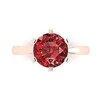 Clara Pucci 3.1 ct Brilliant Round Cut Stunning Flawless Natural Garnet Solid 18K Rose Gold Solitaire Anniversary Promise Bridal ring