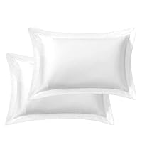 Premium Quality 1000TC King Pillow Shams Set of 2pcs White 100% Satin Silk Bed Pillow Shams for King/California King Bed, Super Soft and Cozy 20x36 Inch Shams Envelope Closure
