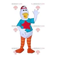 White duck REDBROKOLY Mascot with a turquoise blue t-shirt