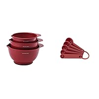 KitchenAid Classic Mixing Bowls, Set of 3, Empire Red & Universal Measuring Spoon Set, 5-Piece, Red