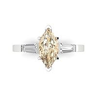 Clara Pucci 2.1 ct Marquise Baguette cut 3 Stone W/Accent Natural Brown Morganite Anniversary Promise Bridal ring 18K White Gold