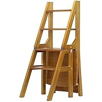 Wooden Step Stool,Chair Adult Ladder Stool 4 Step Ladder Heavy Duty Seats, Lightweight Wood Household Step Stool Portable Step Stool