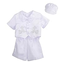 Dressy Daisy Infant Baby Boys' Christening Clothing Baptism Outfit 4 Pieces Set with Bonnet Hat, Short Sleeves