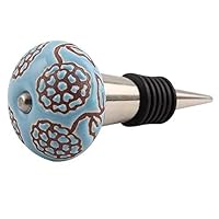 Indian Shelf Wine Stopper | Ceramic Wine Corks | Floral Wine Stoppers for Wine Bottles [Turquoise, 1 Pack]
