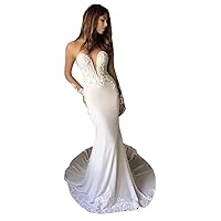Women's Sweetheart Neckline Backless Bridal Ball Gowns with Train Lace Spandex Wedding Dresses for Bride