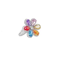Rainbow Diamond Flower Statement Ring for Women Girls Colorful CZ Crystal Sunflower Floral Eternity Ring Promise Engagement Rings Wedding Band Adjustable Finger Band