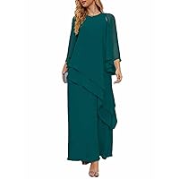 A-Line Elegant Mother of The Bride Dress Scoop Neck Long Sleeves Ankle Length Chiffon Wedding Guest Dress 2024