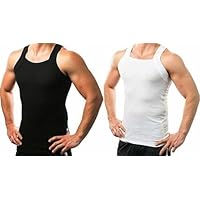 2 Packs Men's G-Unit Style Cotton Tank Tops Square Cut Muscle Rib A-Shirts