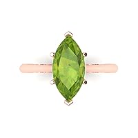 Clara Pucci 2.45ct Marquise Cut Solitaire Genuine Natural Pure Green Peridot 6-Prong Classic Statement Ring 14k Rose Gold for Women