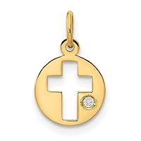 14k Gold Polished CZ Cubic Zirconia Simulated Diamond Circle Religious Faith Cross Pendant Necklace Measures 9mm Wide 0.5mm Thick Jewelry for Women