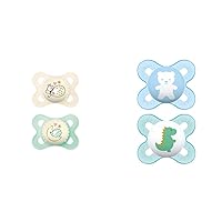 MAM Night Pacifiers with Glow-in-Dark Buttons, 0-6 Months (2 Pacifiers & Case) & MAM Original Newborn Pacifiers, 0-3 Months (2 Count)