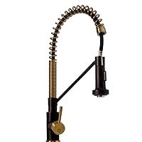 Strictly Sinks Kitchen Faucet with Pull Out Sprayer – Matte Black & Gold Finish Single Handle High Arc Spring Faucet – Dual Function Spray Head Kitchen Sink Faucet with Towel Bar & 360° Swivel Spout