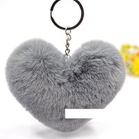 Fluffy Pompom Keychain Gifts for Women Soft Heart Shape Pom Pom Faux Rabbit Fur Key Chain Ball Car Bag Accessories