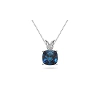 1.05-1.40 Cts of 6 mm AAA Cushion London Blue Topaz Solitaire Scroll Pendant in 14K White Gold