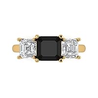 3.22ct Square Emerald Baguette cut 3 stone Solitaire Natural Black Onyx designer Modern Statement Ring Solid 14k Yellow Gold