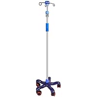 Professional Pole Portable Medical Infusion Stand Pole with Wheels, Stainless Steel Poles Portable,Portable and Mobile Medical Bottle Drip Stand,with 4 Hooks for Hospital and Home, Adjustable Height