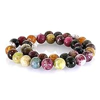Natural Multi Tourmaline Smooth Round Beads Necklace With 925 Sterling Silver Chain, Multicolor Gemstone Handmade Jewelry Gift for Women, Girls, Birthday, Anniversary.