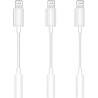 Apple MFi Certified 3 Pack Lightning to 3.5 mm Headphone Jack Adapter Aux Dongle Cable Earphones Converter Compatible with iPhone 12 12 Pro11 XR XS X 8 7 iPad iPod