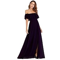 Women's Chiffon Bridesmaid Dresses Off The Shoulder Long Ruffles Party Gowns with Side Split