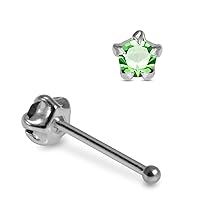 Star Set Round Crystal Stone Top 22 Gauge 925 Sterling Silver Ball End Nose Stud Nose Piercing