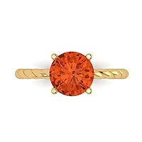 Clara Pucci 2.1 ct Round Cut Solitaire Rope Twisted Knot Red Simulated Diamond Classic Anniversary Promise Bridal ring 18K yellow Gold