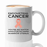 Endometrial Cancer Survivor Coffee Mug 11oz White -No Match for Uterus - Endometrial Cancer Awareness Peach Ribbon For Cancer Uterine Cancer Survivor