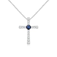 925 Sterling Silver September Birthstone Blue Sapphire Gemstone Round 6.00Mm Gift For Her Cross Pendant
