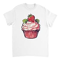 Cupcake Birthday Strawberry Frosting Oversized Graphic Tee Funny Women Men Teens