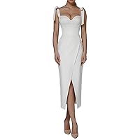 White Sexy Halter Prom Dresses Bustier Split Mid-Length Dresses Formal Party Cocktail Dresses
