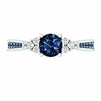 Round Cut Sapphire and Cubic Zirconia Solitaire Engagement Wedding Ring for Womens 14K White Gold Finish