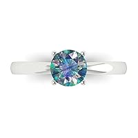 Clara Pucci 1.05 ct Round Cut Solitaire VVS1 Blue Moissanite Classic Anniversary Promise Engagement ring in 18K White Gold for Women
