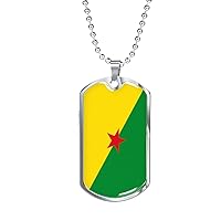 Express Your Love Gifts French Guiana Flag Necklace Engravable 18k Gold Plated Dog Tag 24