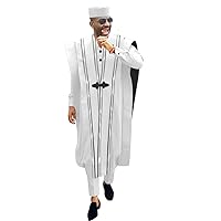 African Men Clothing Agbada Robe Dashiki Shirts Ankara Pants Tribal Hat Wedding Evening Outfits 4 Pieces