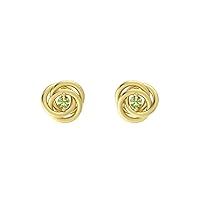 Round Shape Created Peridot 925 Sterling Silver Rose Flower Interlocking Earrings 14k White/Yellow/Rose Gold Plated