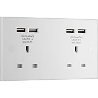 BG Electrical 924U44-01 Double UnSwitched 13 A Fast Charging Power Socket with Four USB Charging Ports, 4.2 A, 5 V, 21 W, White, 14.6 cm*2.7 cm*8.6 cm