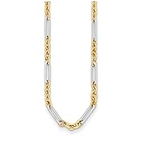 14k Two tone Hollow Gold Oval and Paperclip Link Necklace 24 Inch Measures 4mm Wide Jewelry Gifts for Women