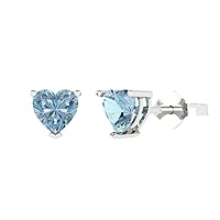 1.0 ct Brilliant Heart Cut Solitaire VVS1 Natural Aquamarine Pair of Stud Earrings Solid 18K White Gold Butterfly Push Back