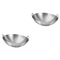 BESTOYARD 2 Pcs Stainless Steel Wok Cast Iron Wok with Handle Work on Cast Iron Wok Large Stir Fry Skillet Japanese Style Deep Frying Pot Comales Para Tortillas Wok Ring Gas Stoves All Steel