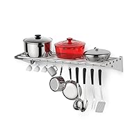 Kitchen Organization and Storage Rack, 36 Inch Kitchen Pot Pan Rack Stainless Steel Metal Wall Shelf with 10 S Hooks for Hanging Pots and Pans, Chrome