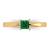 Clara Pucci 0.45ct Princess Cut Solitaire Simulated Green Emerald 4-Prong Classic Designer Statement Ring Solid 14k Yellow Gold for Women