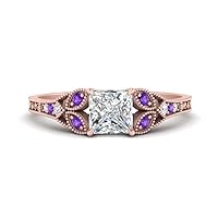 Choose Your Gemstone Split Band Antique Ring Rose Gold Plated Princess Shape Side Stone Engagement Rings Lightweight Office Wear Everyday Gift Jewelry US Size 4 to 12